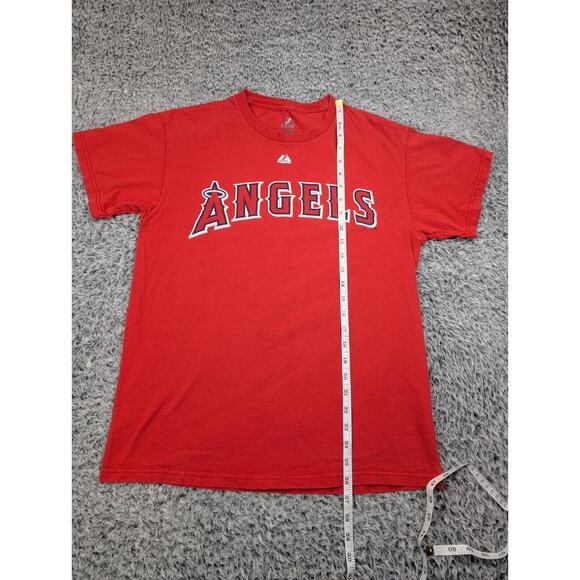 Anaheim Angels Shirt Men Medium Red Short Sleeve Majestic MLB Albert Pujols 5 - Picture 4 of 6
